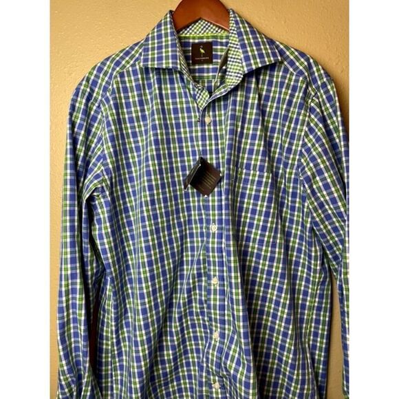 NWT Men's TAILORBYRD BUTTON DOWN DESIGNER CASUAL SHIRT Blue Check Size L - Picture 1 of 6
